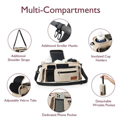 Organizador Universal Para Carrinho De Bebê Momcozy Khaki - Alta Capacidade e Organização Interna