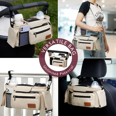 Organizador Universal Para Carrinho De Bebê Momcozy Khaki - Bolsa Destacável com Alça de Ombro